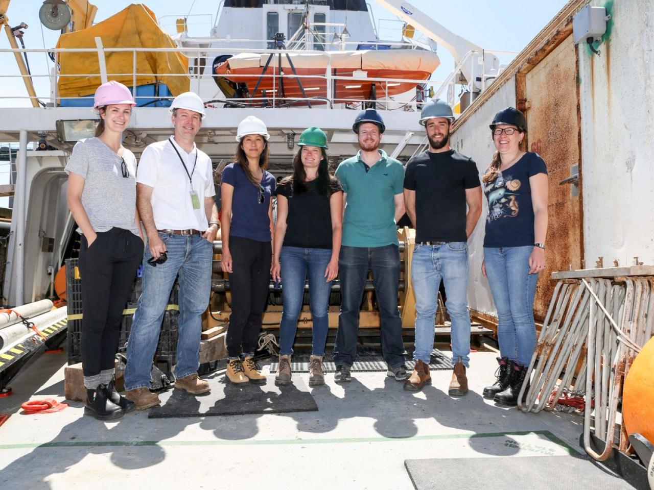 team photo on research vessel